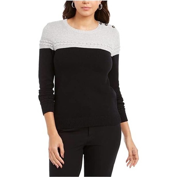 Charter Club Sweaters - Charter Club Women's Bi-Color‎ Metallic Silver Crew Neck Size X-Small